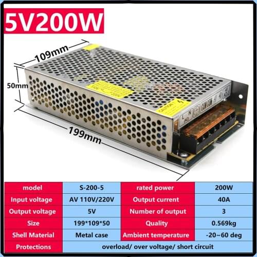 LED Power Adapter Lighting Transformer DC stabilized Power Supply To 5V 200W Switching Power Supply LED Driver