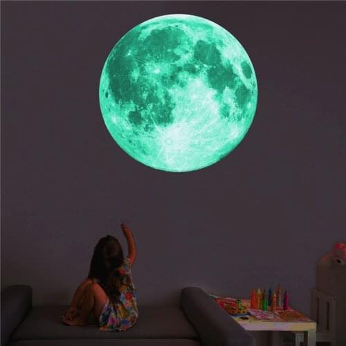 30cm Luminous Moon Earth DIY 3D Large Wall Sticker for Kids Living Room Bedroom Fluorescent Home Decor Decals Glow In The Dark