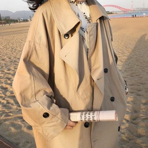 Khaki Trench Coat Womens Mid-Length Korean 2021 Spring Autumn Temperament Single-Breasted Loose Windbreaker Female Tops E464