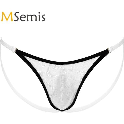 T-back Sissy Underwear Mens Lingerie Low Waist Open Butt G-string Briefs Panties See-through Lace Bulge Pouch Thongs Underpants