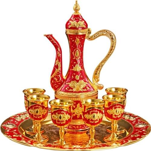 1 Lot White Wine Set Hip Flask For Alcohol Service For Sake Retro Palace Alloy Metal Home Wedding Metal Gift Decoration ZCF014