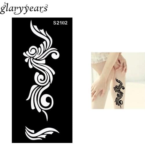 1 Piece Hollow Henna Tattoo Stencil Black Flower Drawing for Beauty Women Body Art Airbrush Painting Henna Tattoo Stencil S2102