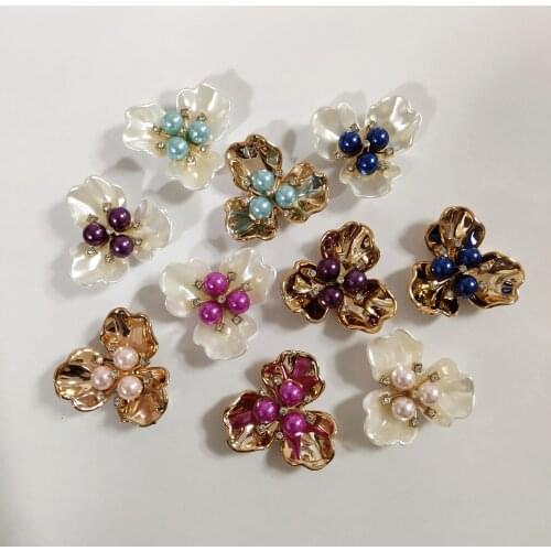 10 PCS 36mm Fashion Alloy Imitation Shell Flowers. Red Blue Pink Purple Flowers DIY Hand Made Accessories For Jewelry Making