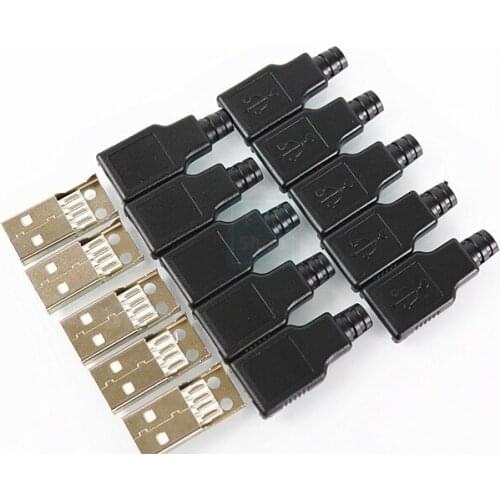 10pcs Type A Male USB 4 Pin Plug Socket Connector With Black Plastic Cover hot New