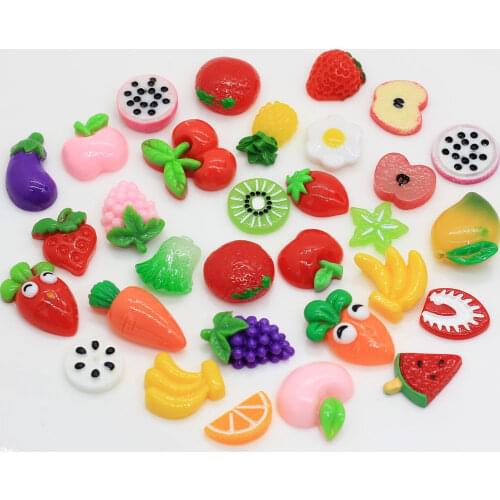 100/50PCS Mix Fruit Resin Cabochon Flat Back Banana Cherry Strawberry Miniature Artificial Decorative Craft Play DollHouse Toy