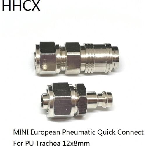 2 Set MINI European Pneumatic Quick Connect Pure Copper Pneumatic Joint For 12*8mm PU Trachea Connector 1208