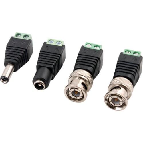 2pcs BNC Connector Adapter Power Connector to BNC DC 2.1 x 5.5mm Male Female Jack Video Balun Adapter for CCTV Camera Security