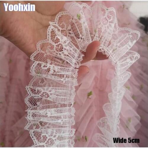 5CM Wide Luxury Embroidery white flower lace fabric trim ribbon DIY sewing applique collar Ruffle craft Christmas guipure decor