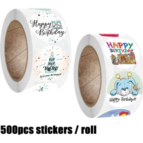 500Pcs/Roll Happy Birthday Round Seal Sticker Paper Adhesive Stickers Tape Label Decoration Handmade Gifts Stickers