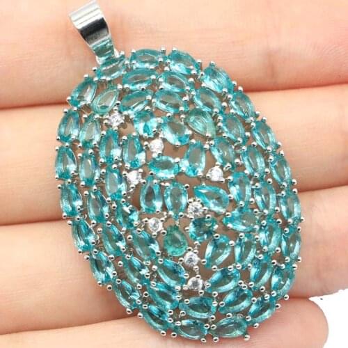 42x25mm Luxury Flowers Shape Created Green Peridot White Zircon Womans Weddding Silver Pendant