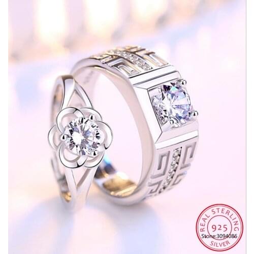 925 sterling silver new jewelry high quality fashion couple ring flower type cubic zirconia size adjustable woman man ring