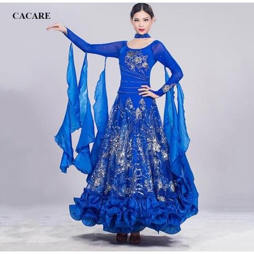 Ballroom Waltz Dresses Dance Competition Dresses Ballroom Dress Standard Customized Size 8 Choices D0456 Long Sleeve Big Hem