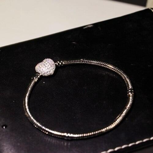 Brand New High Quality Classical Fine 100% 925 Sterling Silver Pave White Topaz CZ Diamond Heart Bangle Women Wedding Bracelet