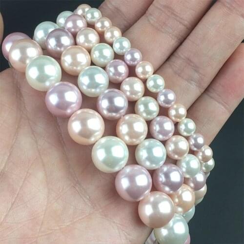 Shell Pearls Beads Orange Purple White Round Loose Beads For DIY Jewelry Making Charms Bracelet Accessories 15''6/8/10/12mm