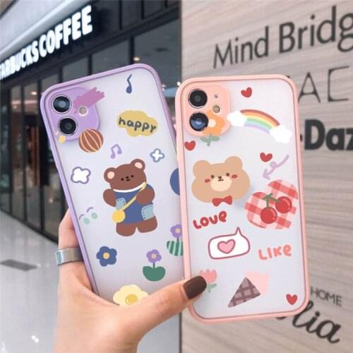 INS Korea Cute Bear Phone Case for IPhone 12 11 Pro MAX Xs MAX Xr X 7 8plus SE2020 12Mini Soft TPU Transparrnt Back Cover