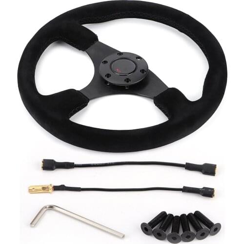 14in/350mm for MOMO Style 6-Bolt Black Suede Racing Steering Wheel Black Stitching with Horn Button