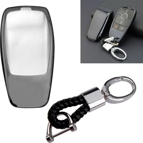 Black Car Key Shell Cover Case Fob Holder with Chain Fit for Mercedes-Benz A C E S G CLASS CLS GLE Accessories