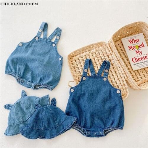 Baby Romper Jumpsuit Denim Baby Clothes Newborn Infant Boys Girls Romper Clothes With Hat Infant Baby Overalls Playsuit Outfits