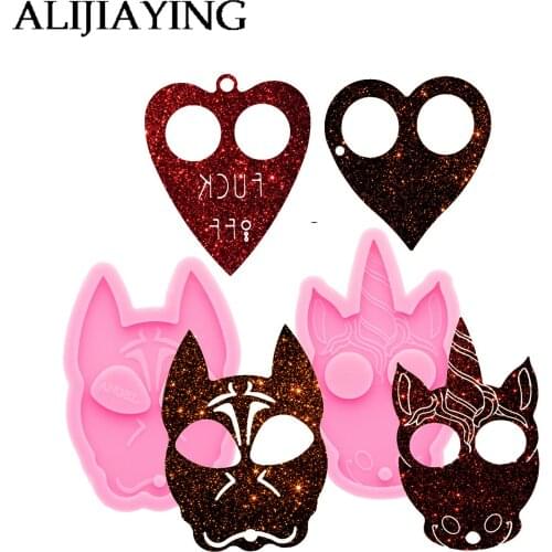 DY0753 Glossy Defense Heart Resin Keychain Mold,Self-defense Unicorn/Dog Silicone mold, Mould for Epoxy Making DIY Crafts