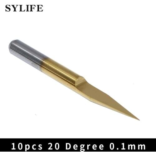 10 x 20 Degree 0.1mm Titanium Coated 1/8" PCB Engraving Bits CNC Router Tool