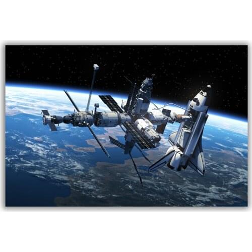 HT119 Spectacular Universe Earth And Moon Space Station Astronaut Silk Fabric Poster Art Decor Indoor Painting Gift
