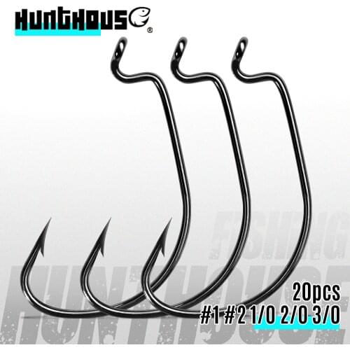 Hunthouse 1# 2# 1/0 2/0 3/0 High Carbon Steel Fishing Hooks 20Pcs Crank Hook For Soft Bait wrom bait hook fishing Tackle
