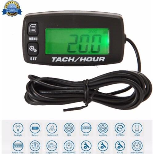 Digital Resettable Inductive Tacho-Hour-Meter Tachometer for Motorcycle Marine Boat ATV Snowmobile Generator Mower