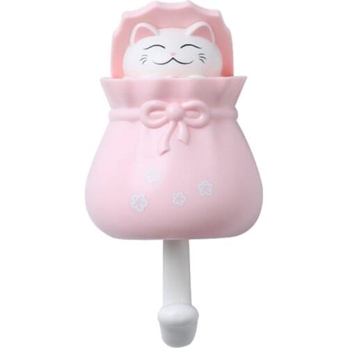 1PC Cute Kawaii Lucky Cat Bag Hanging Hook Door Back Keys Wall Paw Hooks Self Adhesive Lucky Bag Hook Bathroom Storage