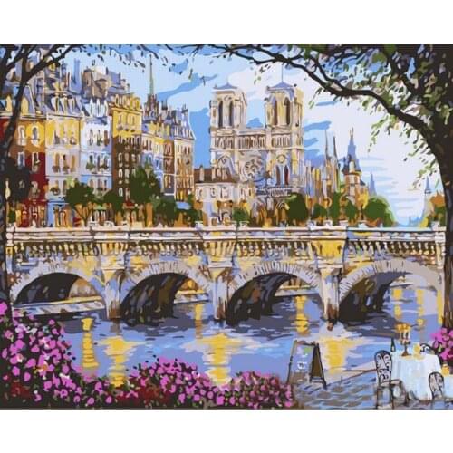 Painting By Numbers DIY European bridge Landscape Picture Drawing Home Decoration Living Room Holiday Gifts Decor Art Big Size