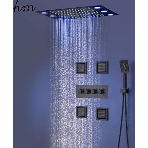 Hm New Concealed 3 Functions Railfall Wall Mounted Top Rain-Type Stainless Steel 304 SPS Led Shower Set with 4 Inch Body Jet