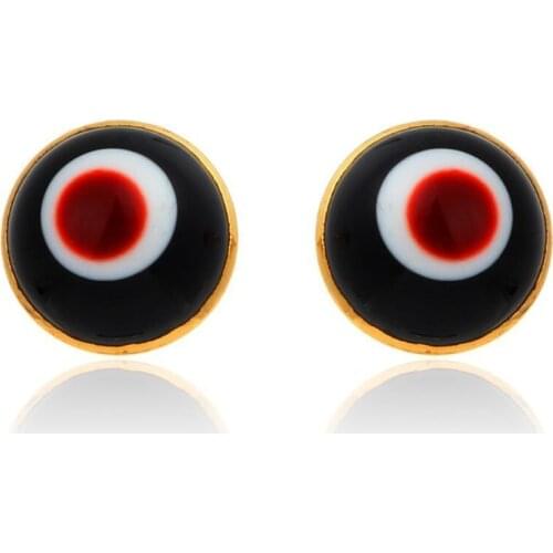 Small Brass W Yellow Gold Color Round Red Eyes Painting Stud Earring For Women Mens Girls Toddler Jewelry Aros Aretes Kolczyki