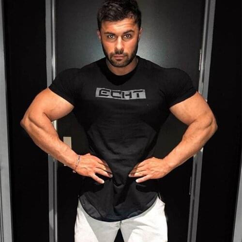 Mens Summer New Brand Bodybuilding T-shirt Mens Cotton Gym T-shirt O-neck Short Sleeve T-shirt Casual Slim Fit Tee