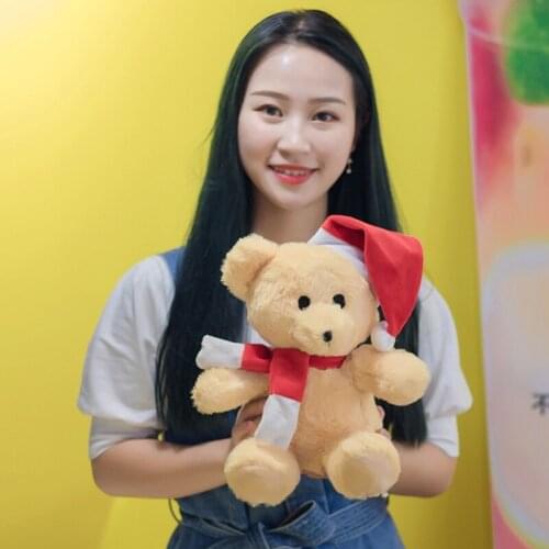 Lovely 27cm Cute Christmas Hat Teddy Bear Plush Toy Soft Cartoon Animal Brown Stuffed Doll Home Decoration Baby Kids Girls Gifts