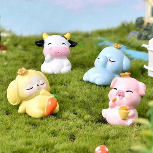 Cute Dinosaur Cat Cow Rabbit Animal Resin Micro Landscape Ornament Fairy Garden Miniature Gift Decoration DIY Desktop Home Decor