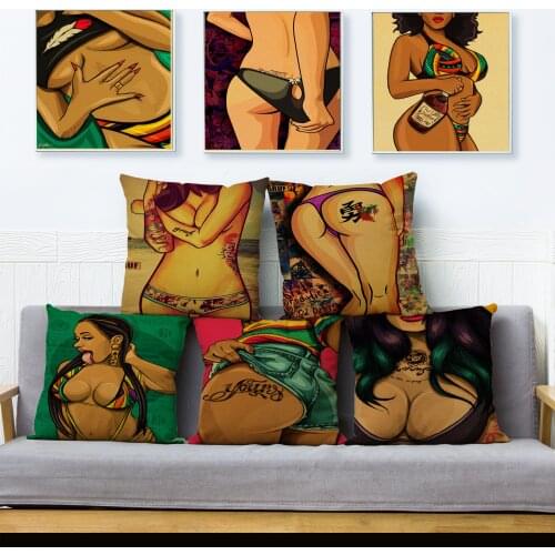 Fashion Sexy Girl Print Cushion Cover Retro Style Design Women Pattern Pillowcase Kid Gift Sofa Home Decor Pillows Cases