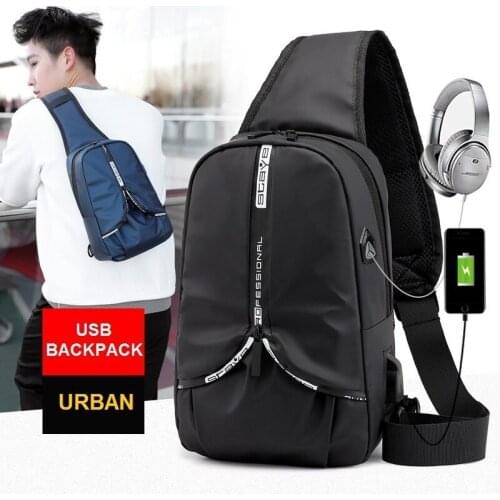 Casual Men Chest Backpack USB Charging Oxford Sling Bagpack Multifunctional Small Mochila Hombre Shoulder Bags Travel Plecak