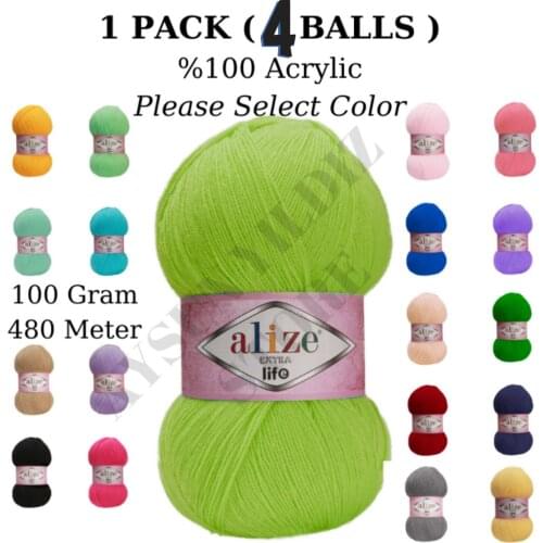 Thread 1 Pack ( 4 Balls ) Alize EXTRA LIFE Hand Knitting Yarn ( %100 Acrylic ) Fiber Yarn Crochet Tool Kit