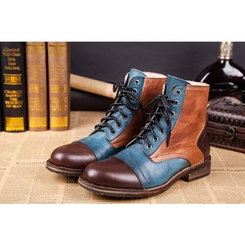 England style men new fashion winter warm leather shoes round toes spring autumn lace up martin boots free shipping
