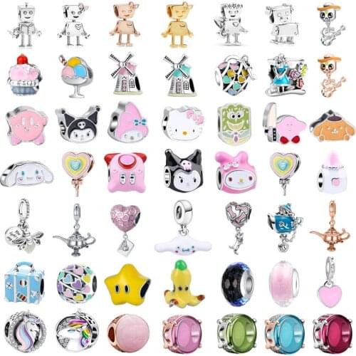 New Fashion Charm Original Guitar Skeleton Love Baby Bottle Cute Cat Beads Suitable for Original Pandora Ladies Bracelet Jewelry