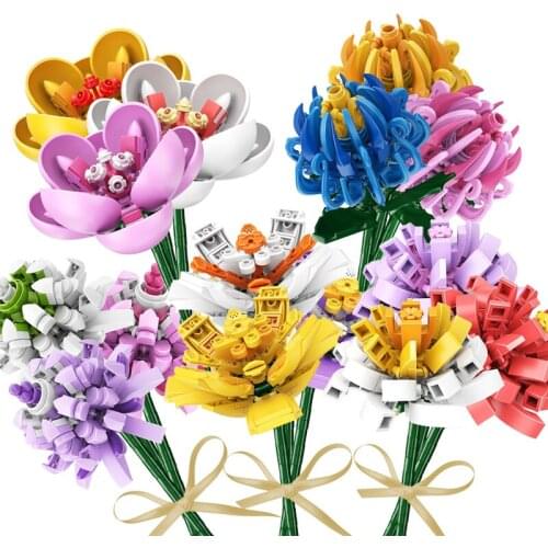 Single Flowers Series Building Blocks Plants Model Bricks Kids DIY Toys Building Blocks Flower Bonsai Building Blocks Girl Gift