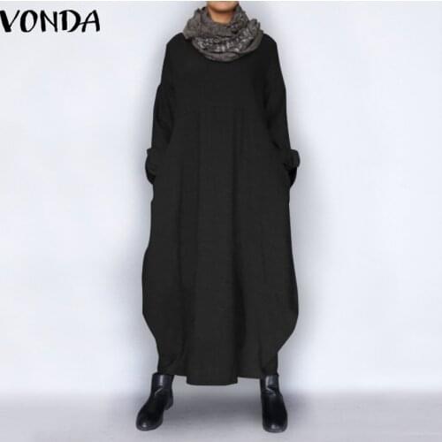 VONDA Autumn Dress 2021 Summer Vintage Long Sleeve Party Maxi Long Dress Casual Thin Sweatshirt Plus Size Vestido Robe Femme 5XL
