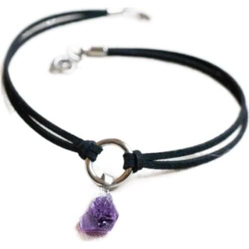 Purple Crystal Choker Necklace Witchy Jewelry Raw Stone Pendant Black Layering Choker Boho Style Fashion Punk Charm Women Gifts