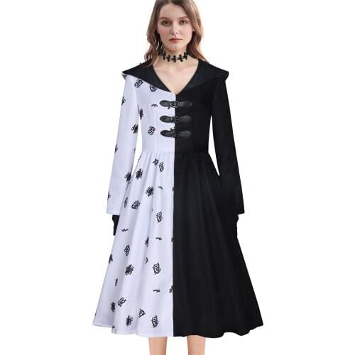 Evil Women Cosplay Costume Dress Black White Dresses with Gloves Fancy Ball Cosplay Outfits