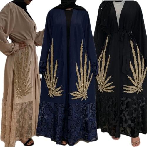 Abaya Muslim Women Embroidery Beading Ramadan Islamic Open Kimono Luxury Dress Party Evening Maxi Robe Patchwork Turkish Dubai