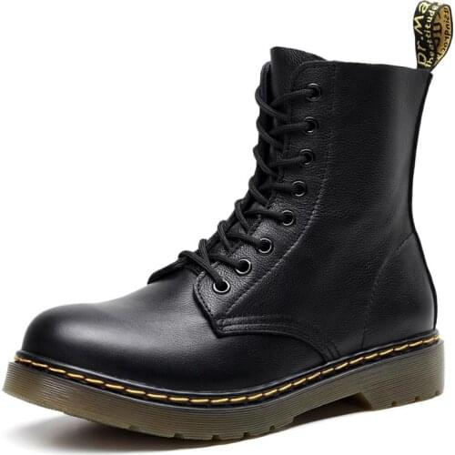 Martin Boots Female British Cowhide Lychee Pattern Wind Genuine Leather Thick With Short Boots Motorcycle Boots Women Shoes