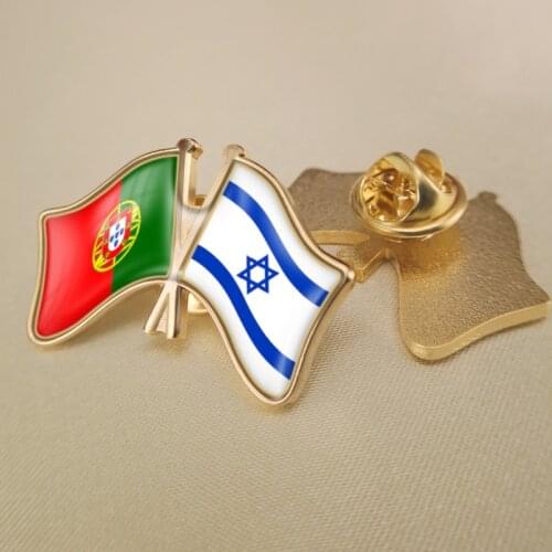 Portugal and Israel Crossed Double Friendship Flags Lapel Pins Brooch Badges