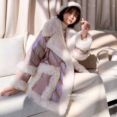 2020 100% real wool Splicing Winter down coat women Thick warm 90% white duck down jacket Solid snow warm outerwear Mujer YRF293