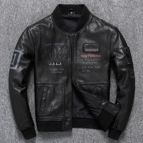 Vegetable tanned thick cotton Sheepskin Single leather embroidered Harley Motorcycle clothes leather jacket leather clothes for