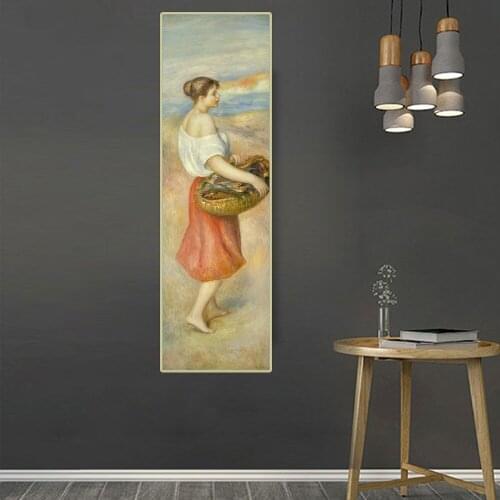 Citon Pierre Auguste Renoir《Girl with a Basket of Fish》Canvas Oil Painting Poster Picture Wall Decor Home Interior Decoration