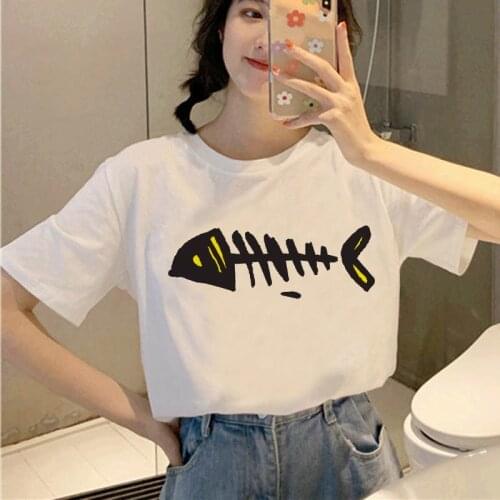 Fish bone Women T-shirt 90s Aesthetic Tshirt Vintage Harajuku T-shirt Female Korean Style Fashion Girl Tops Tees